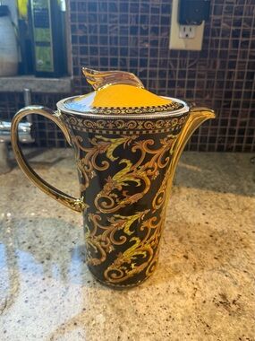 Versace Black and Gold Baroque Pitcher with Yellow Lid
